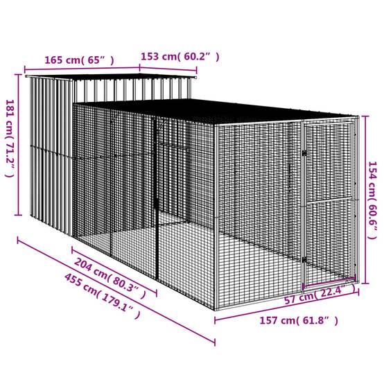 Vidaxl - Poulailler avec cour anthracite 165x455x181 cm acier galvanisé vidaXL 3189109 - Image 3
