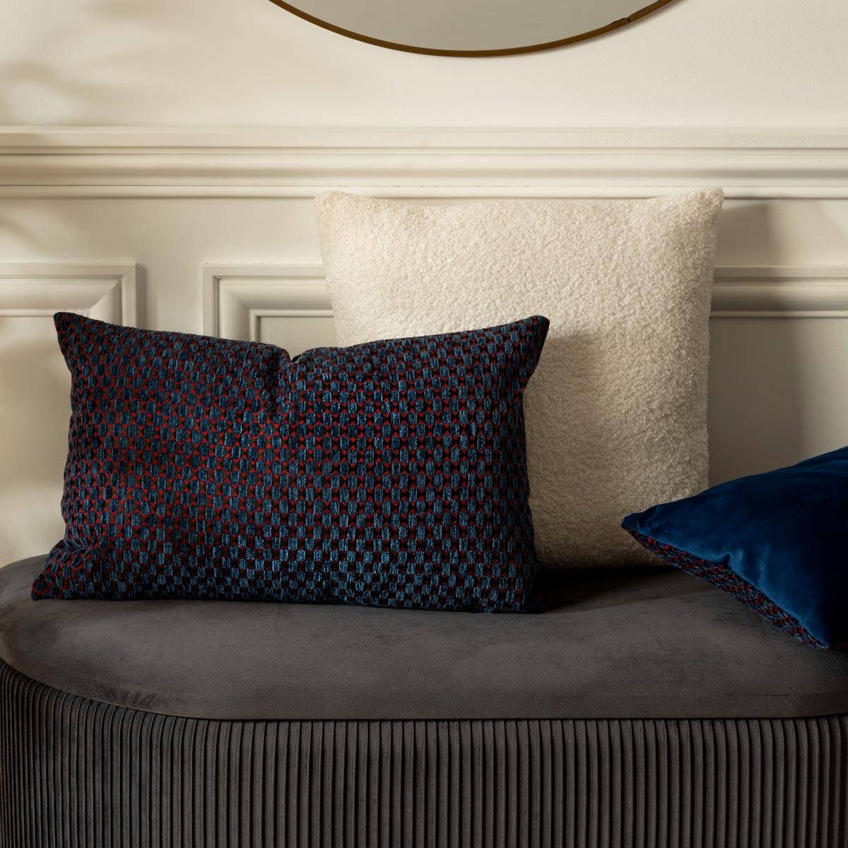 Atmosphera - Coussin décoratif jacquard chenille Bleu Egéen 30 x 50 cm - Image 5