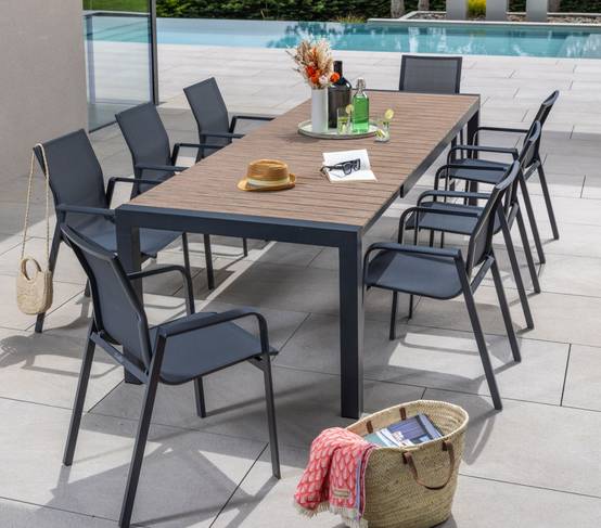 Ensemble table et chaises de jardin 8 places anthracite MIMIZAN - Image 1