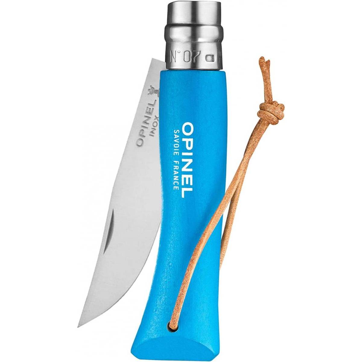 Opinel - Couteau Baroudeur n°7 - lame 8 cm bleu avec lien en cuir - Image 3