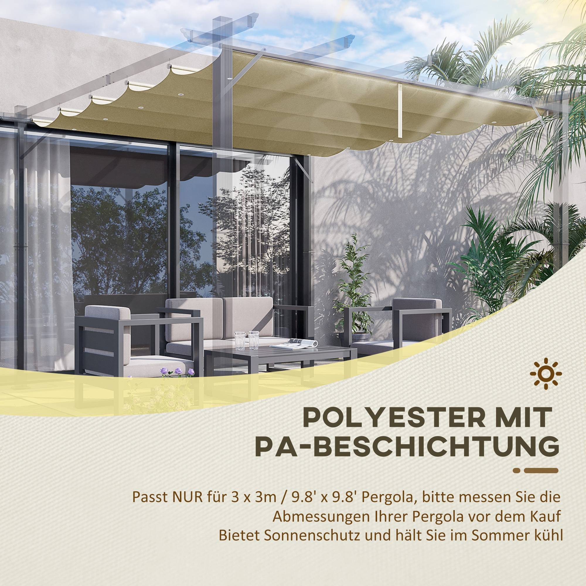 Toile de rechange pergola polyester jardin terrasse protection soleil pluie 250x255cm beige - ComfortXL Outdoor Living - Image 4