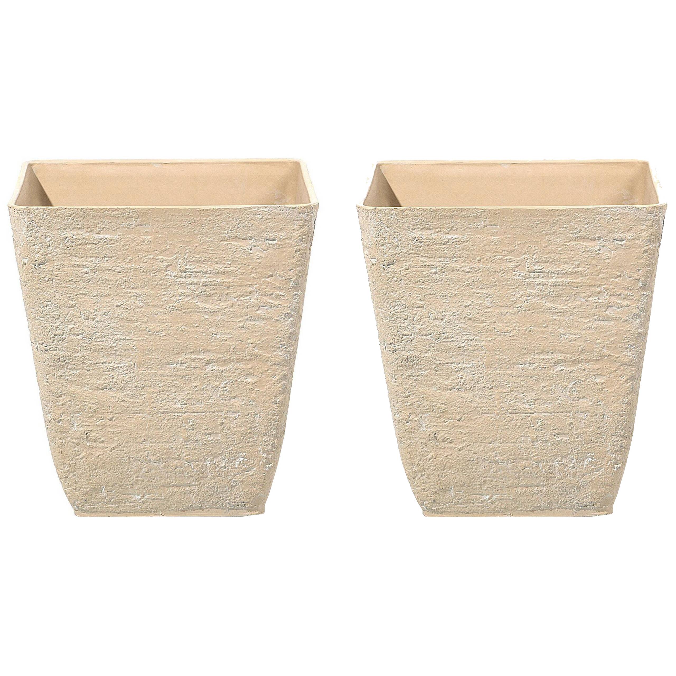 Beliani - Cache-Pots Beige en Polyrésine 39 x 39 x 43 cm Effet Pierre Pot de Fleurs Idéal pour Extérieur et Intérieur Evasés Lot de 2 - Image 1
