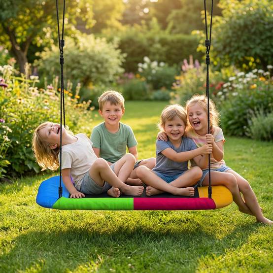 Balançoire nid suspendue réglable, charge 300 kg, cordes ajustables, pour 3-8 ans, 148×77×180 cm, multicolore, sécurisée - Image 9