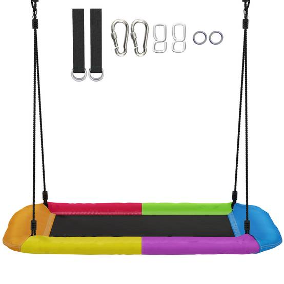 Balançoire nid suspendue réglable, charge 300 kg, cordes ajustables, pour 3-8 ans, 148×77×180 cm, multicolore, sécurisée - Image 10
