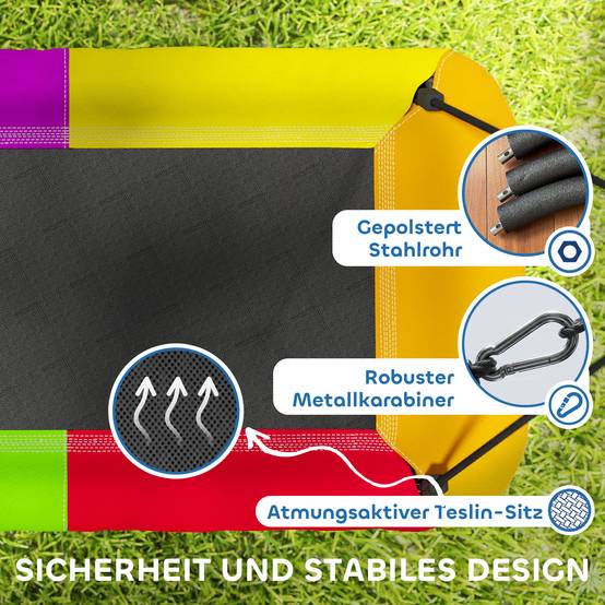 Balançoire nid suspendue réglable, charge 300 kg, cordes ajustables, pour 3-8 ans, 148×77×180 cm, multicolore, sécurisée - Image 4