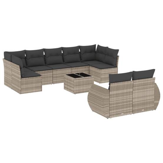 ComfortXL - Salon de Jardin Bas 10 Pièces Résine Tressée Gris Clair pour 9 Personnes avec Table et Coussins – ComfortXL Outdoor Living - Image 2