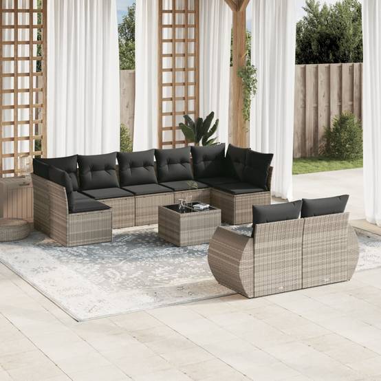 ComfortXL - Salon de Jardin Bas 10 Pièces Résine Tressée Gris Clair pour 9 Personnes avec Table et Coussins – ComfortXL Outdoor Living - Image 1