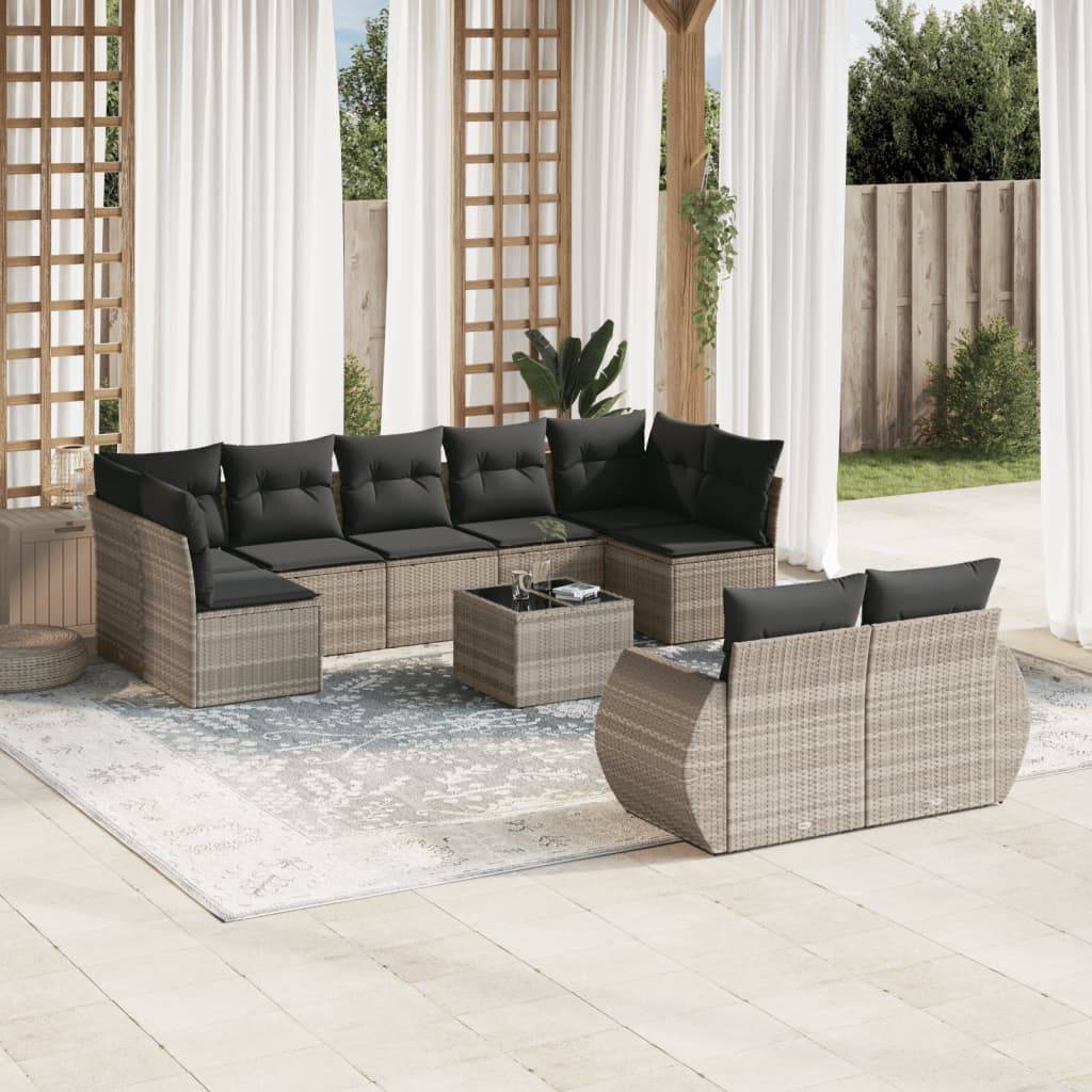 ComfortXL - Salon de Jardin Bas 10 Pièces Résine Tressée Gris Clair pour 9 Personnes avec Table et Coussins – ComfortXL Outdoor Living - Image 1