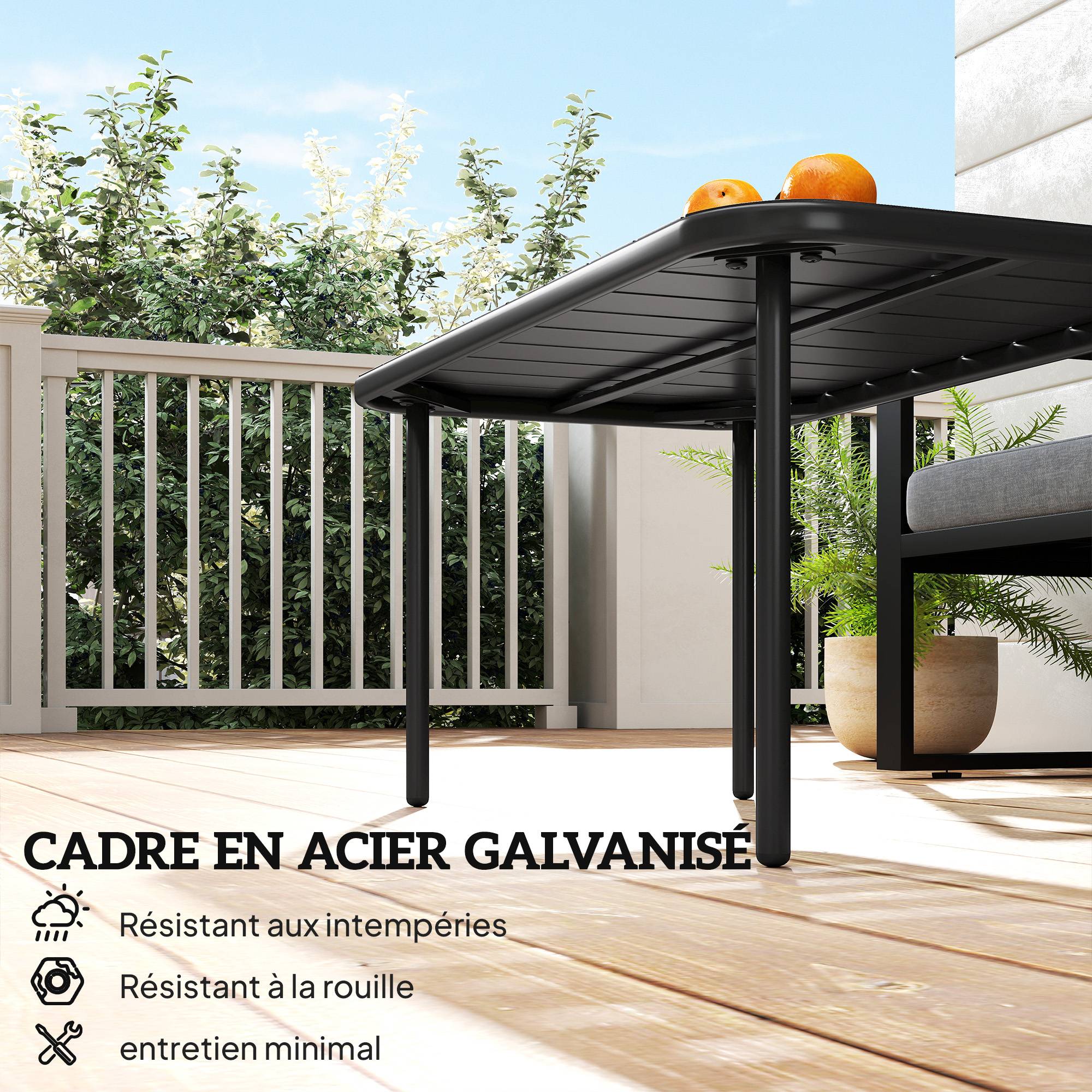 Table basse de jardin acier galvanisé noir 90 x 50 x 43 cm - PANGIVO - Image 6