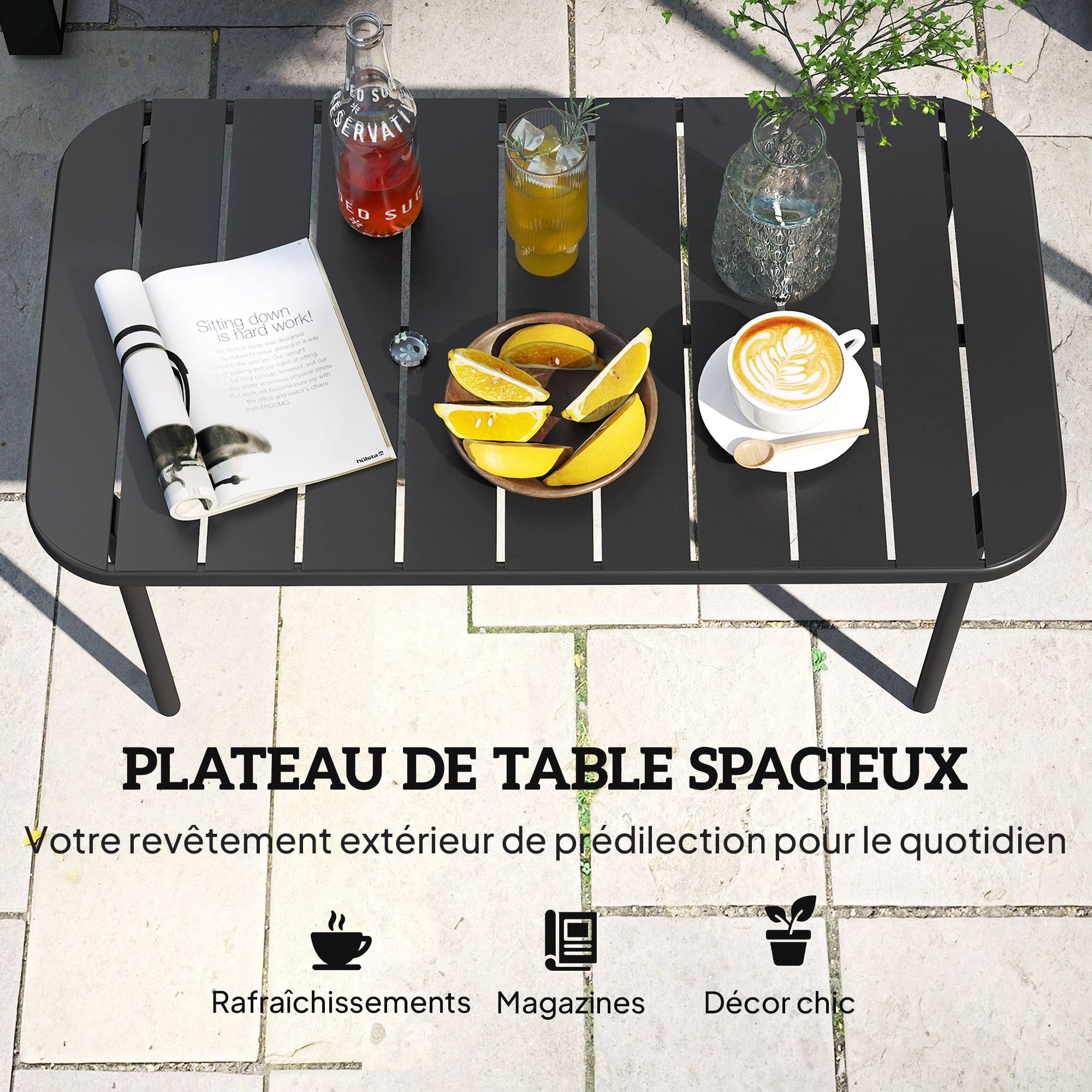 Table basse de jardin acier galvanisé noir 90 x 50 x 43 cm - PANGIVO - Image 8