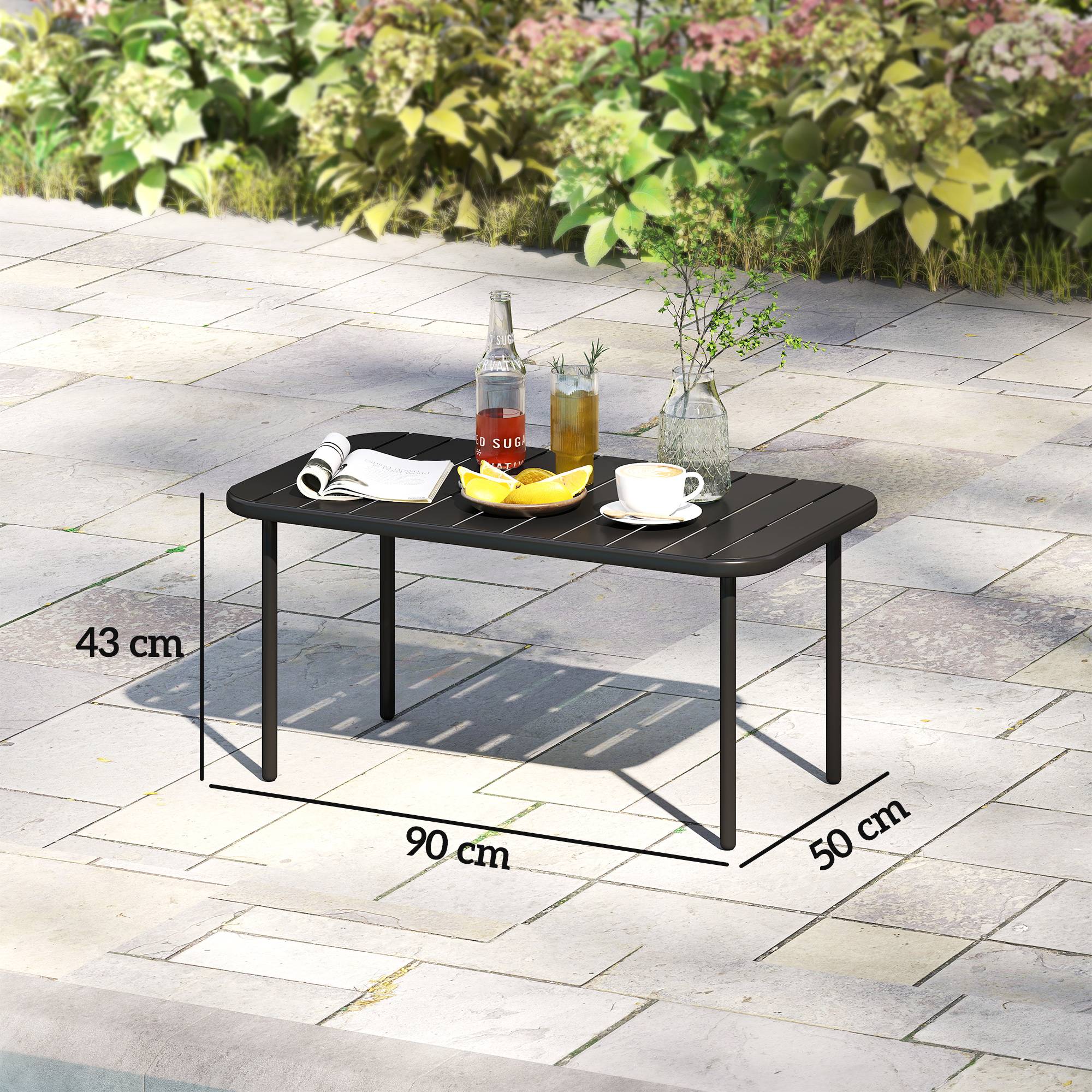 Table basse de jardin acier galvanisé noir 90 x 50 x 43 cm - PANGIVO - Image 5