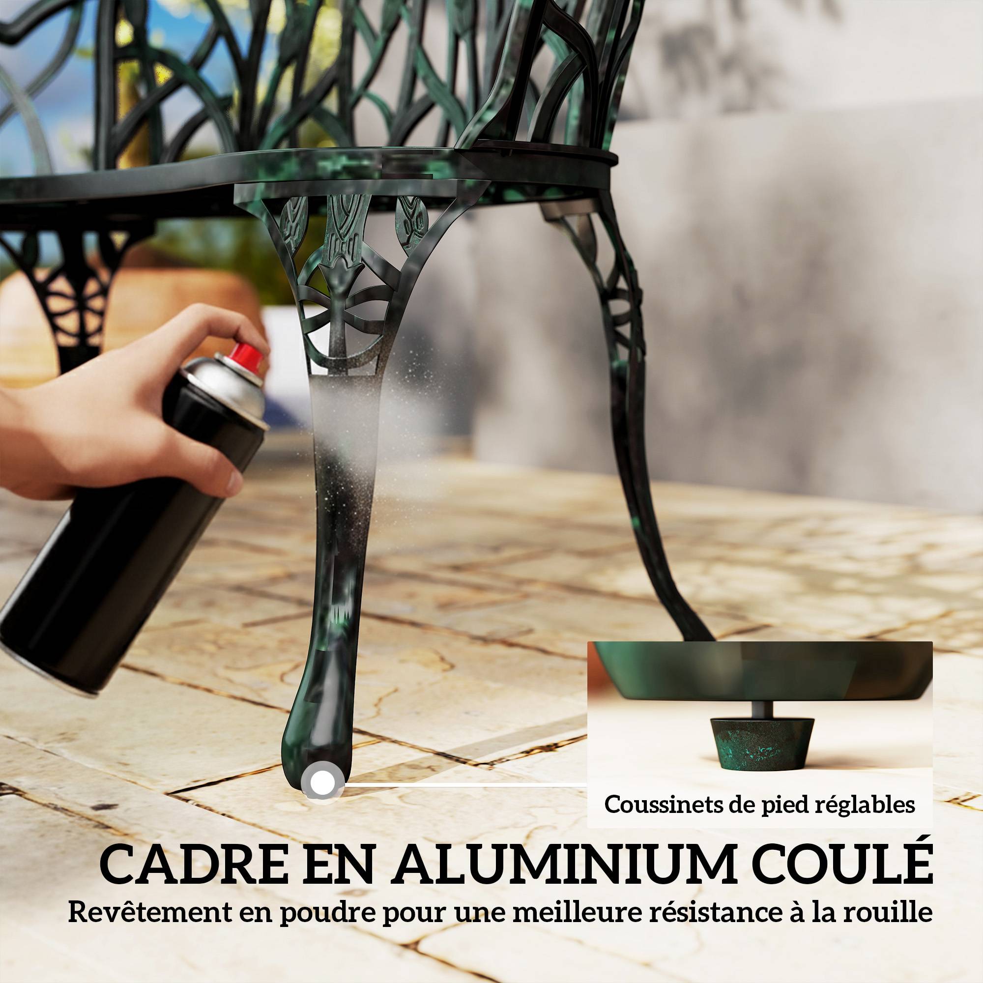 Banc aluminium moulé 2 places dossier tulipe décor floral assise 99x57x78cm - Image 7