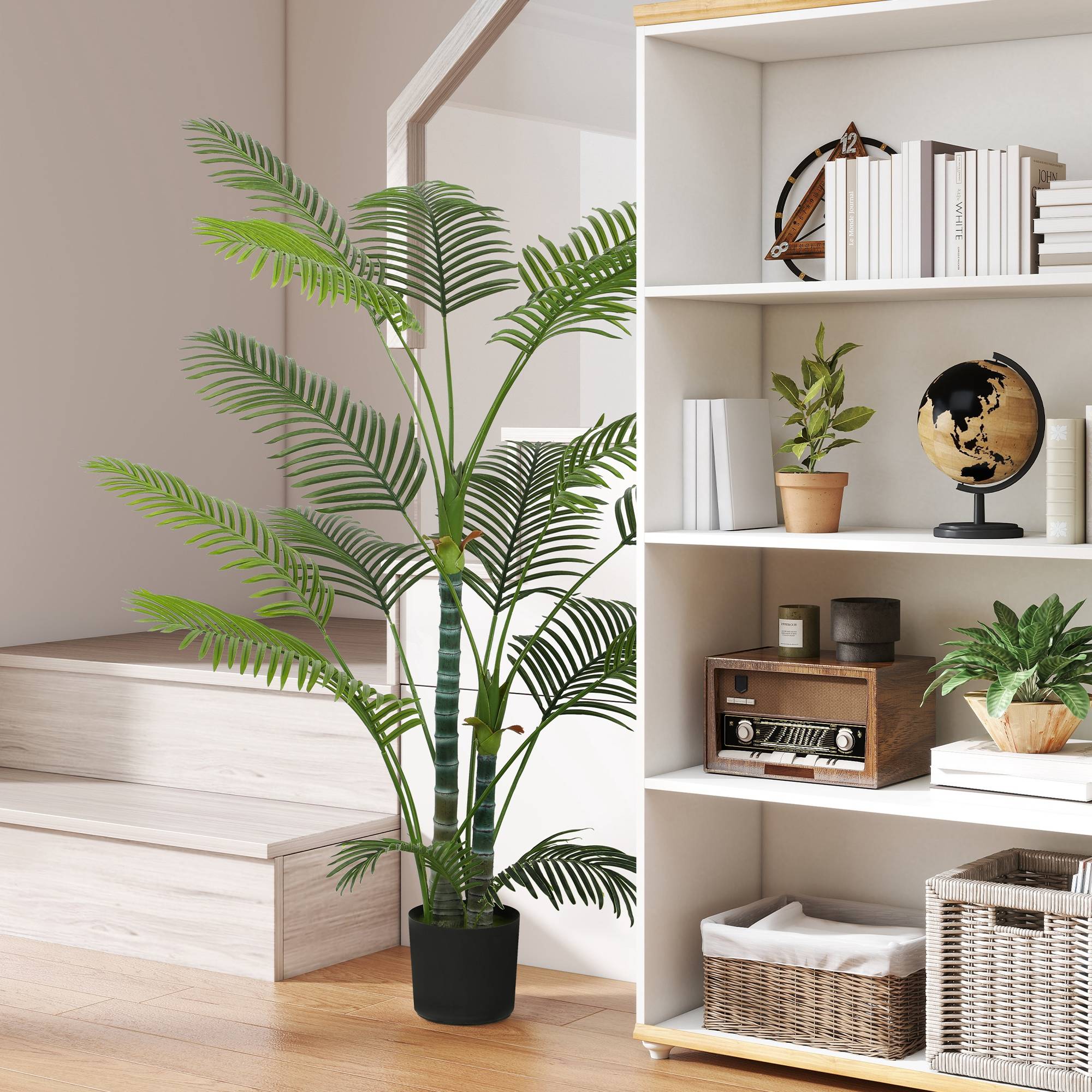 Plante artificielle intérieure 170 cm, palmier arbre artificiel avec pot en plastique et flocage, vert - Image 3