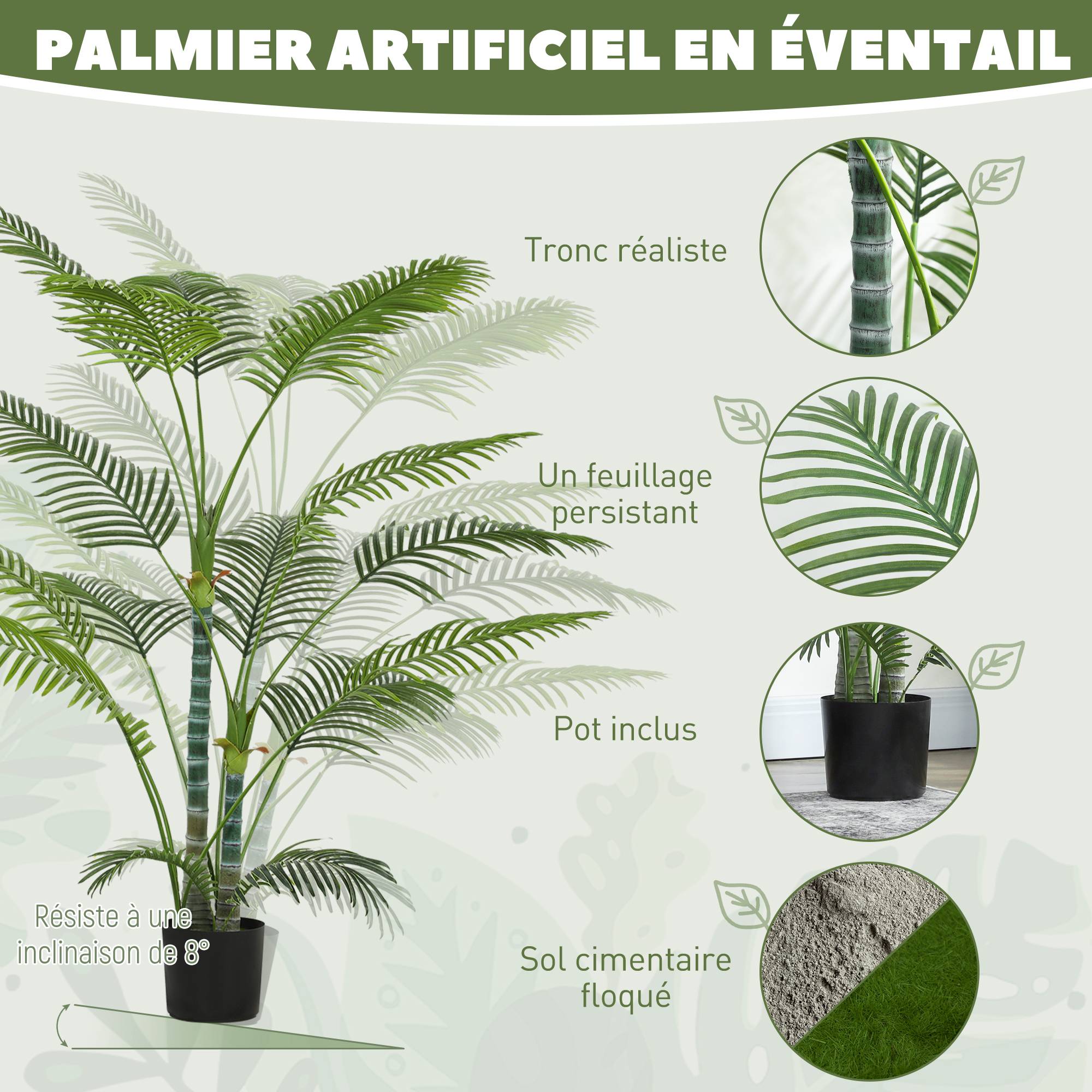 Plante artificielle intérieure 170 cm, palmier arbre artificiel avec pot en plastique et flocage, vert - Image 6