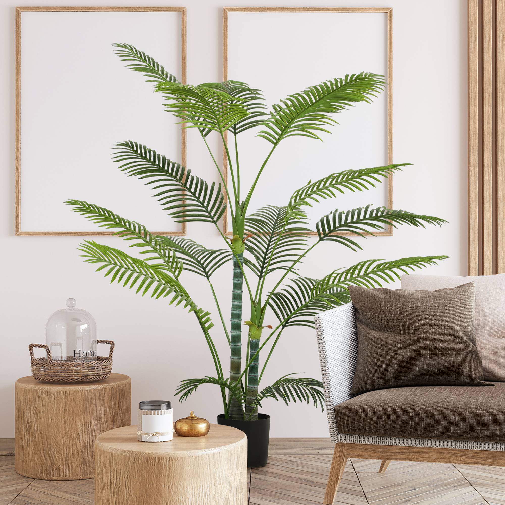 Plante artificielle intérieure 170 cm, palmier arbre artificiel avec pot en plastique et flocage, vert - Image 4