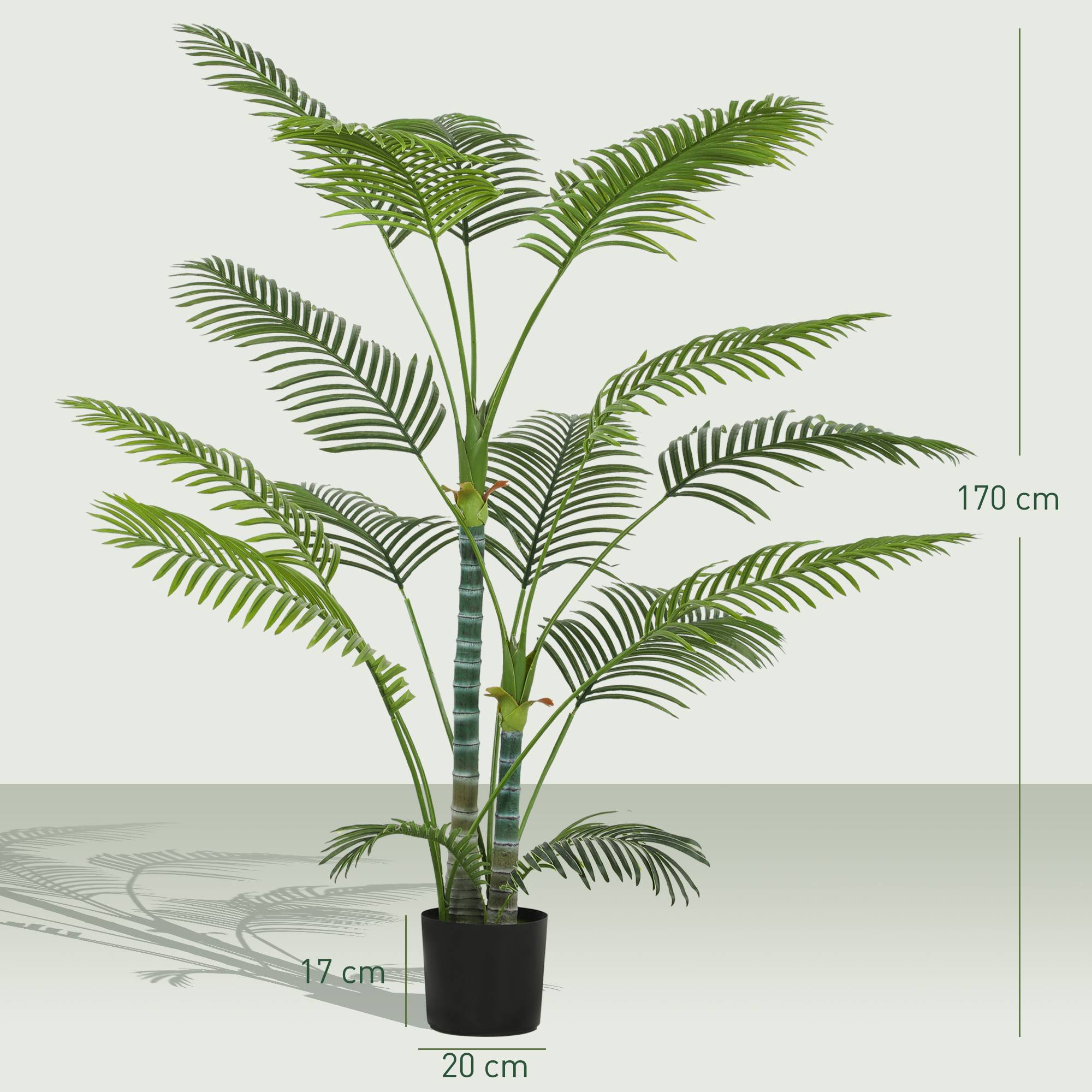 Plante artificielle intérieure 170 cm, palmier arbre artificiel avec pot en plastique et flocage, vert - Image 5
