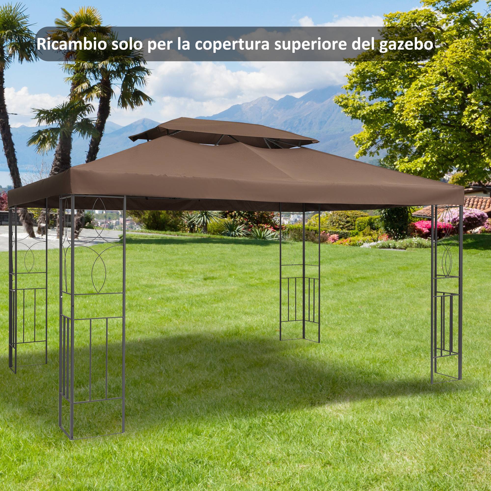Bâche rechange imperméable polyester anti-UV tonnelle jardin 3x4 m marron - Image 4
