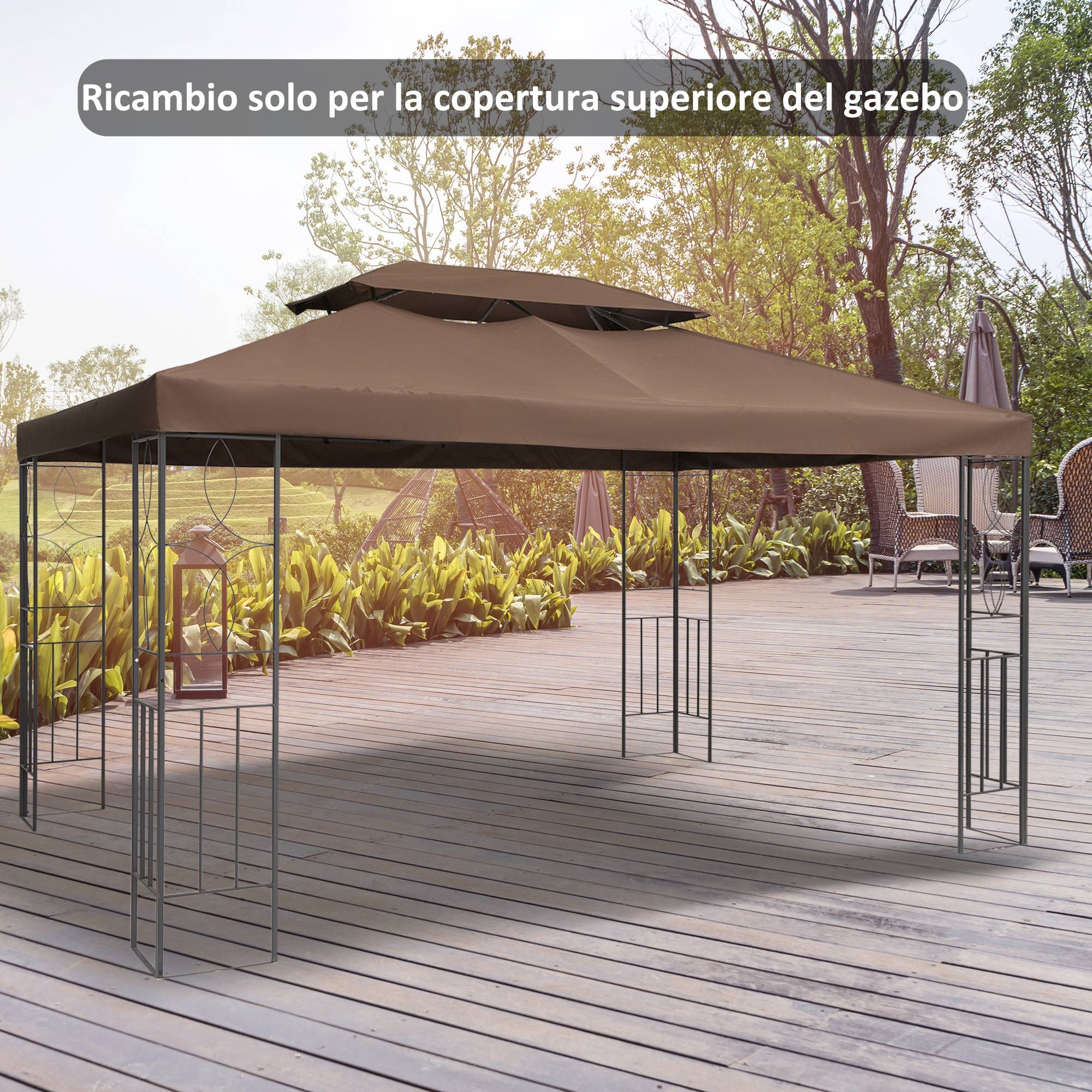 Bâche rechange imperméable polyester anti-UV tonnelle jardin 3x4 m marron - Image 3