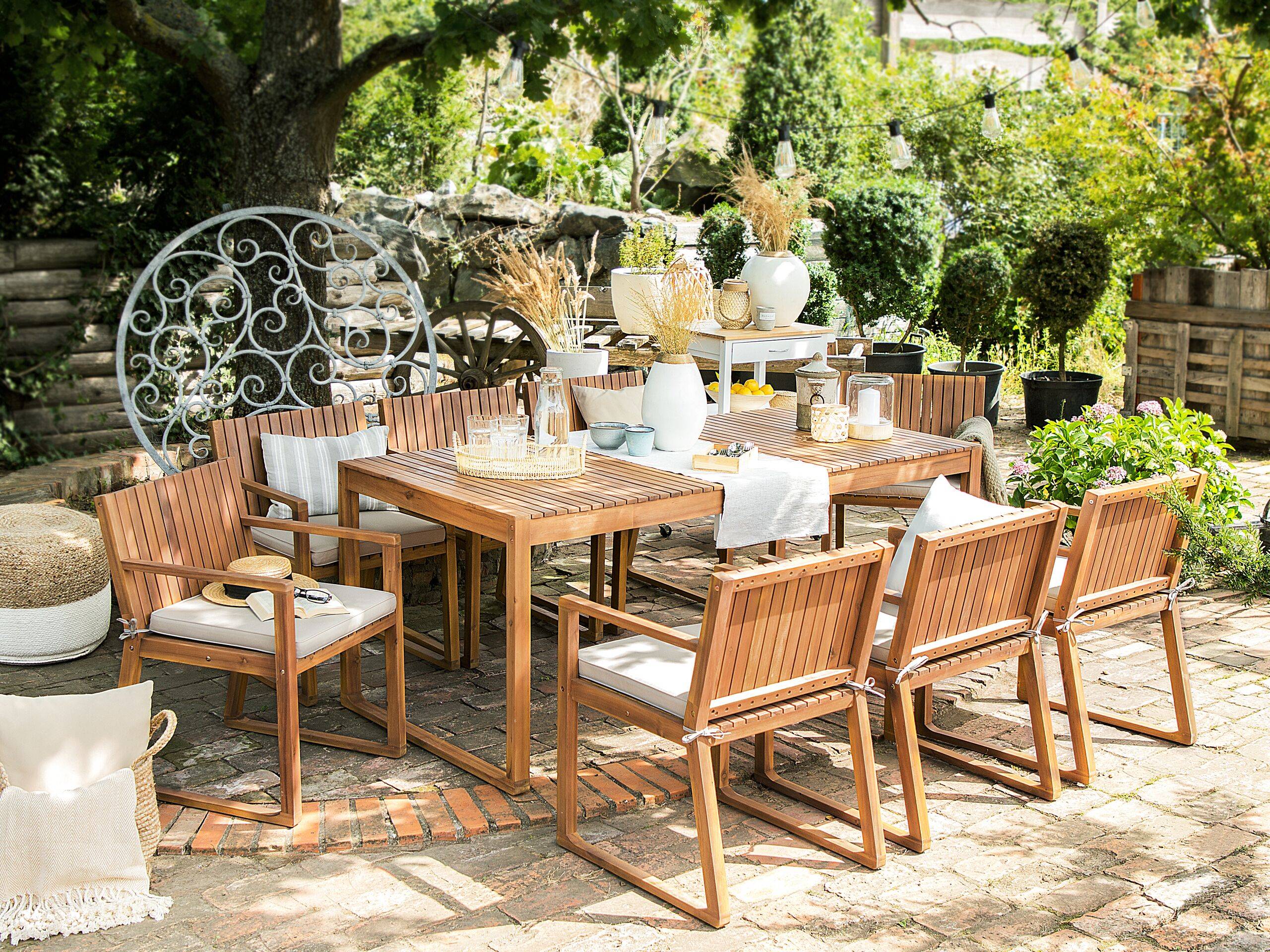 Beliani - Ensemble de Jardin composé d'une Table 180 x 90 cm et de 8 Chaises en Bois d'Accacia avec Coussins d'Assise Beiges Taupe Beliani - Image 2