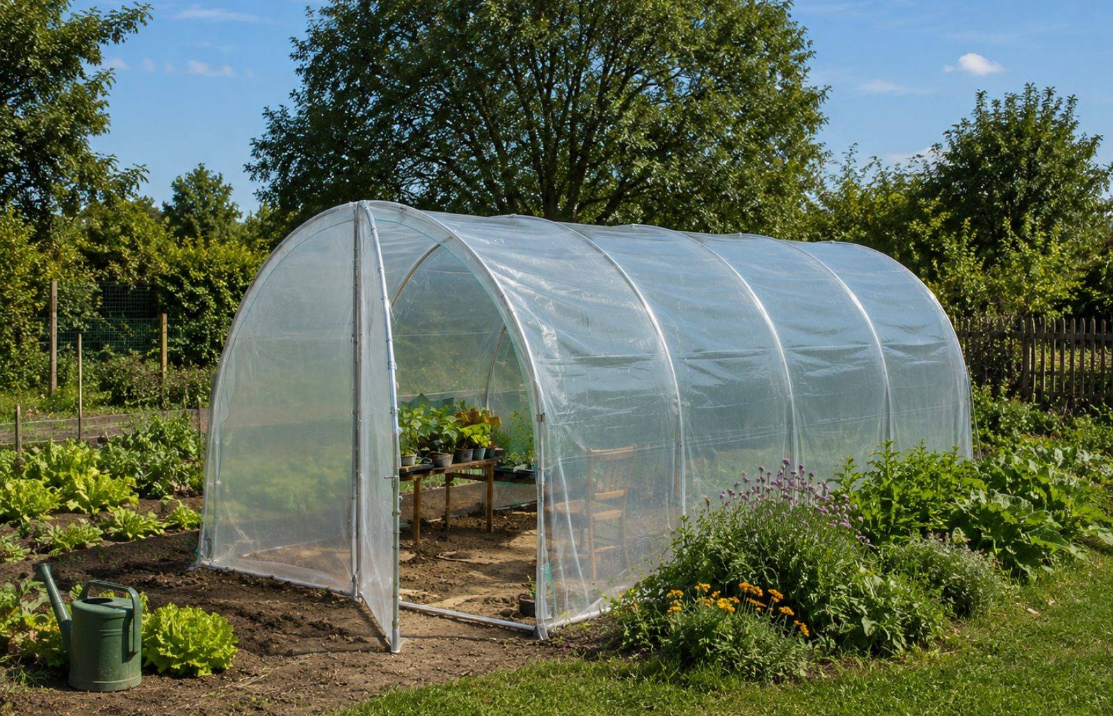Serre tunnel de jardin - 18m² - 3 x 6 m - pieds arrondis - polyéthylène haute densité - 2 portes pivotantes - LES SERRES TONNEAU
