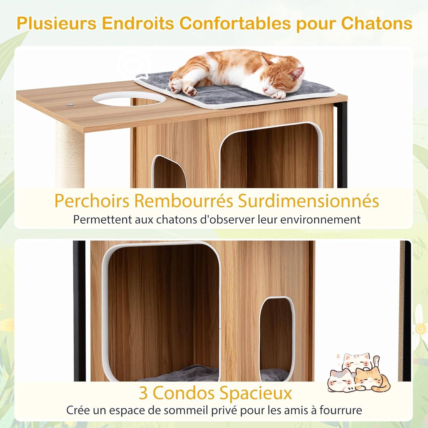 COSTWAY Arbre à Chat XXL 133 cm, 4 Plateformes, 3 Condos, 2 Poteaux à Griffer en Sisal, Arbre à Chat Maine Coon - Image 5