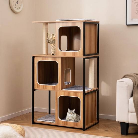 COSTWAY Arbre à Chat XXL 133 cm, 4 Plateformes, 3 Condos, 2 Poteaux à Griffer en Sisal, Arbre à Chat Maine Coon - Image 2