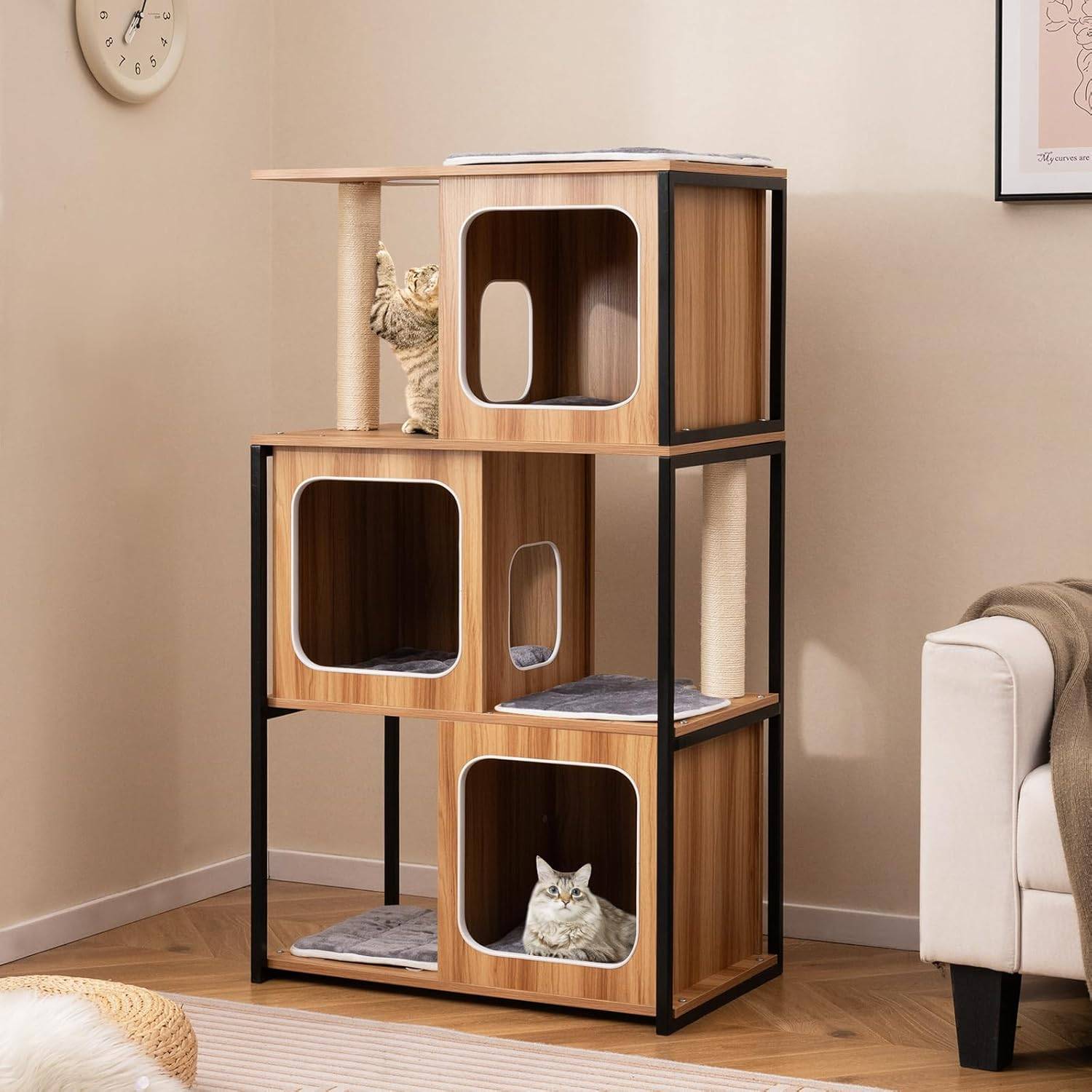 COSTWAY Arbre à Chat XXL 133 cm, 4 Plateformes, 3 Condos, 2 Poteaux à Griffer en Sisal, Arbre à Chat Maine Coon - Image 2