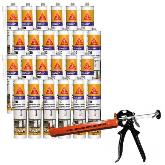Pack 24 Mastics silicone SikaSeal 110 Menuiserie & Vitrage 300ml SIKA + Pistolet - Couleur: Blanc - Image 3