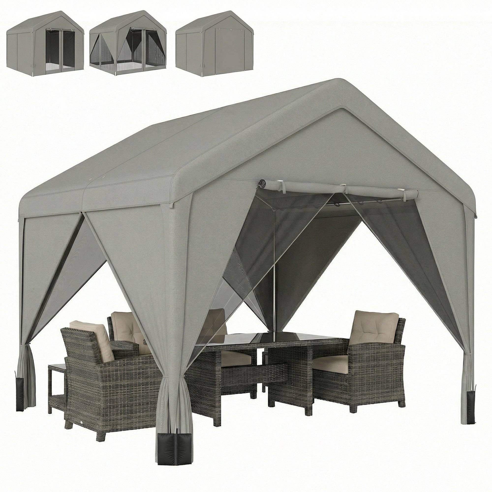 Tonnelle de jardin pavillon de jardin hydrofuge structure robuste en acier galvanisé avec toit double pente 3x3m gris - Image 2