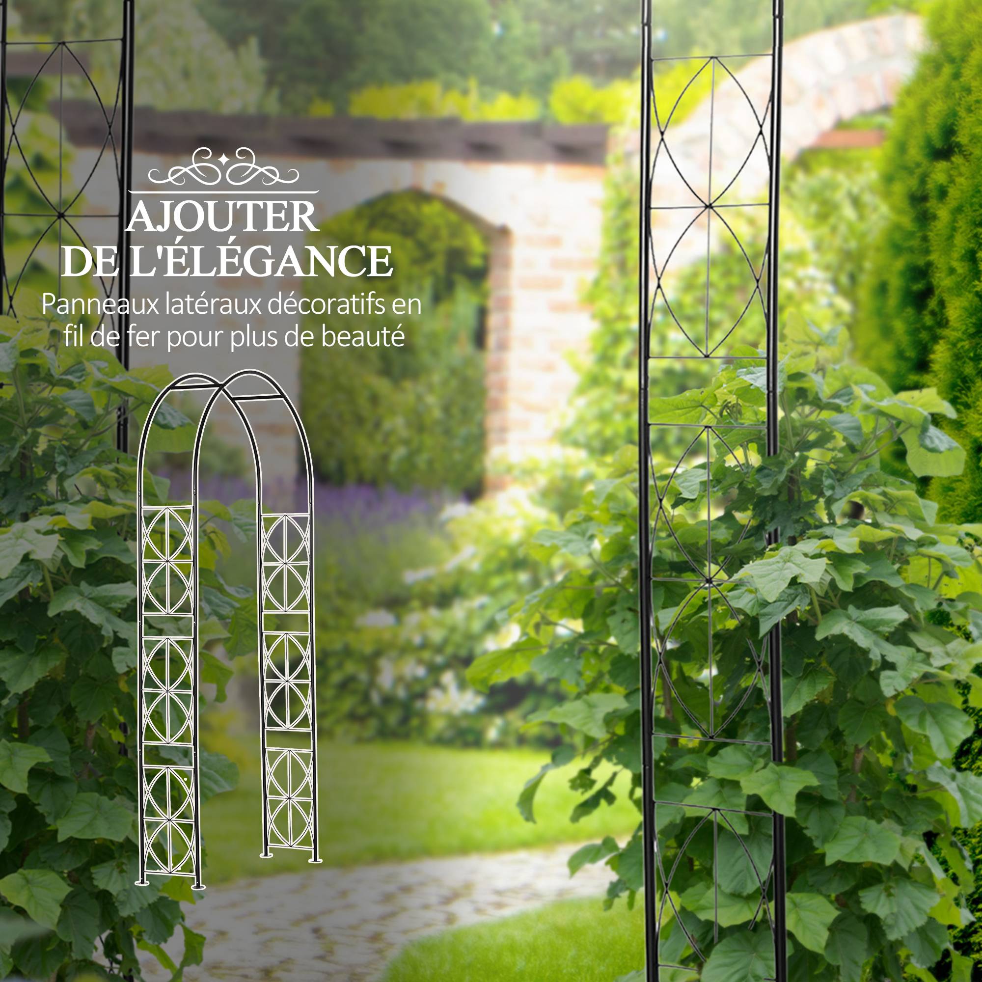Arche de jardin métal noir 114 x 30 x 230 cm - PANGIVO - Image 8