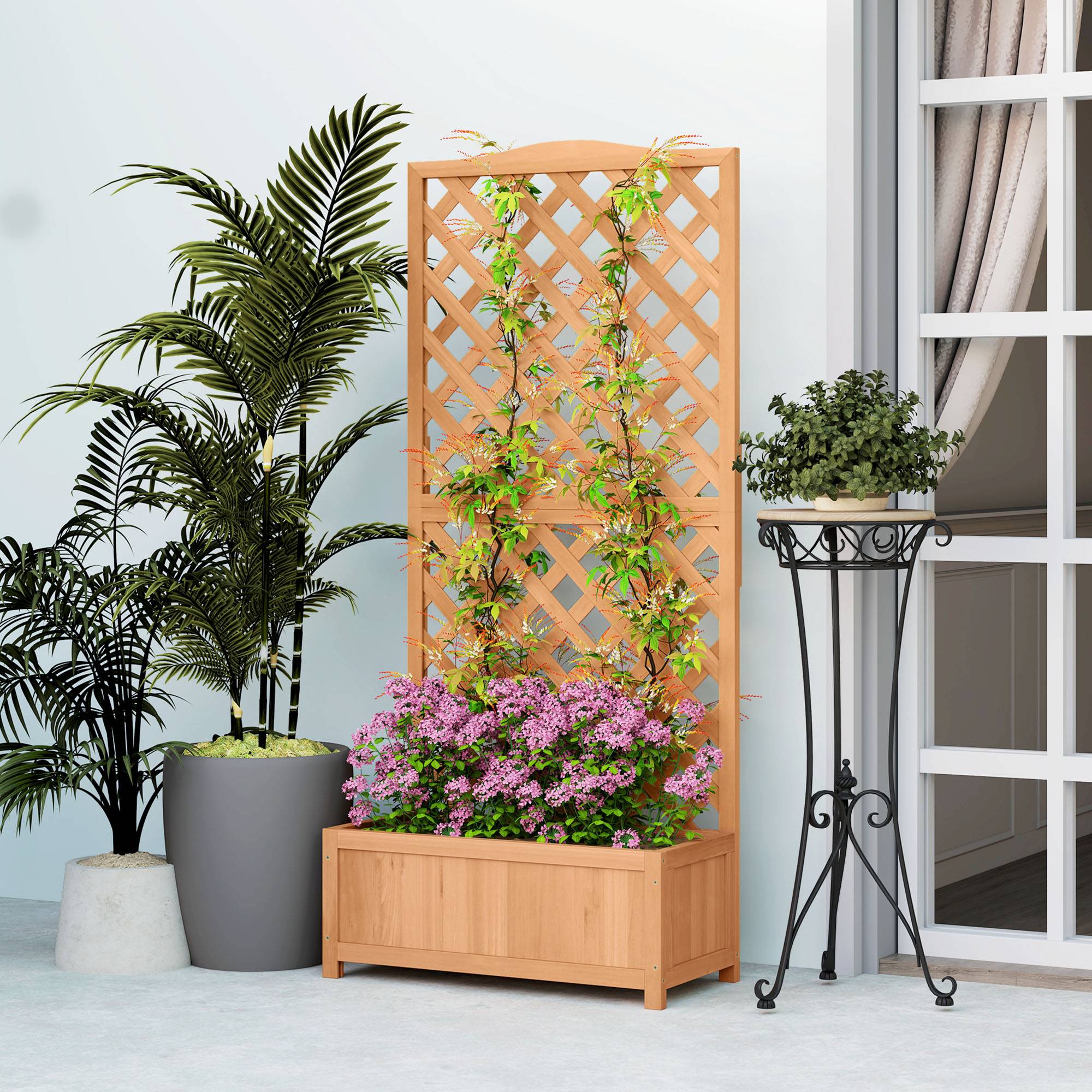 Jardinière avec treillis bac à fleurs avec treillis fond à lattes bois massif 76 x 36 x 170 cm marron - Image 10