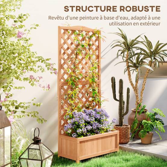 Jardinière avec treillis bac à fleurs avec treillis fond à lattes bois massif 76 x 36 x 170 cm marron - Image 9