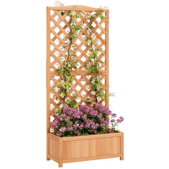Jardinière avec treillis bac à fleurs avec treillis fond à lattes bois massif 76 x 36 x 170 cm marron - Image 1
