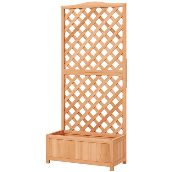 Jardinière avec treillis bac à fleurs avec treillis fond à lattes bois massif 76 x 36 x 170 cm marron - Image 2