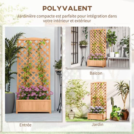 Jardinière avec treillis bac à fleurs avec treillis fond à lattes bois massif 76 x 36 x 170 cm marron - Image 6