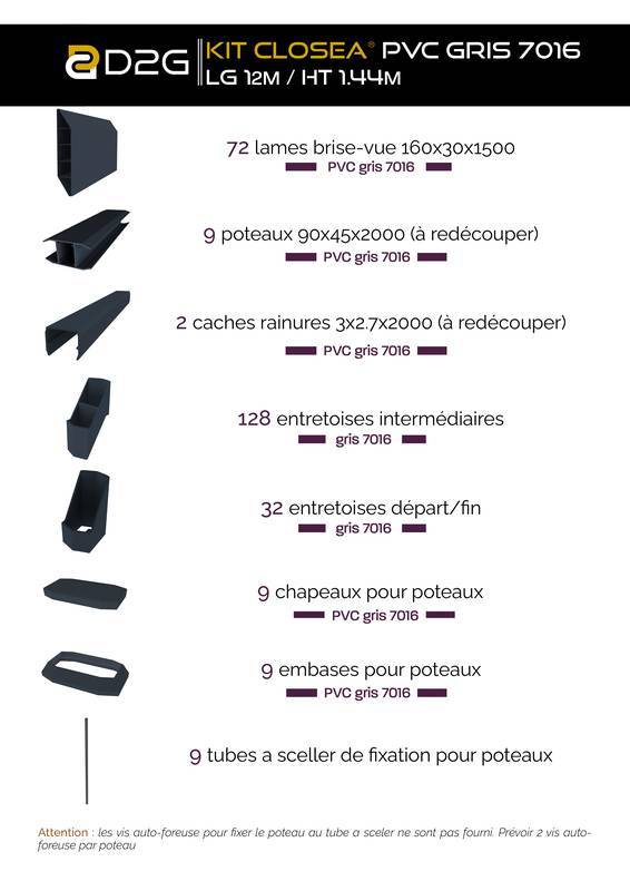 Closea - Kit cloture - Lame 16cm   - PVC Gris - LG: 12m x H: 1m44 Closea - Image 4