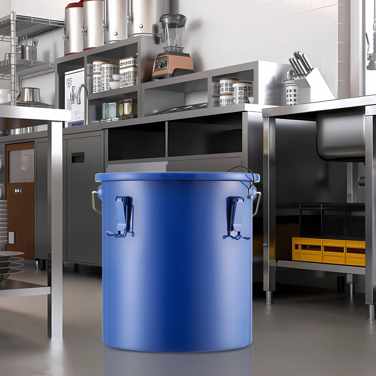 VEVOR Collecte huile graisse usagée 22,7 L, acier carbone, couvercle, filtre. Bleu. - Image 8
