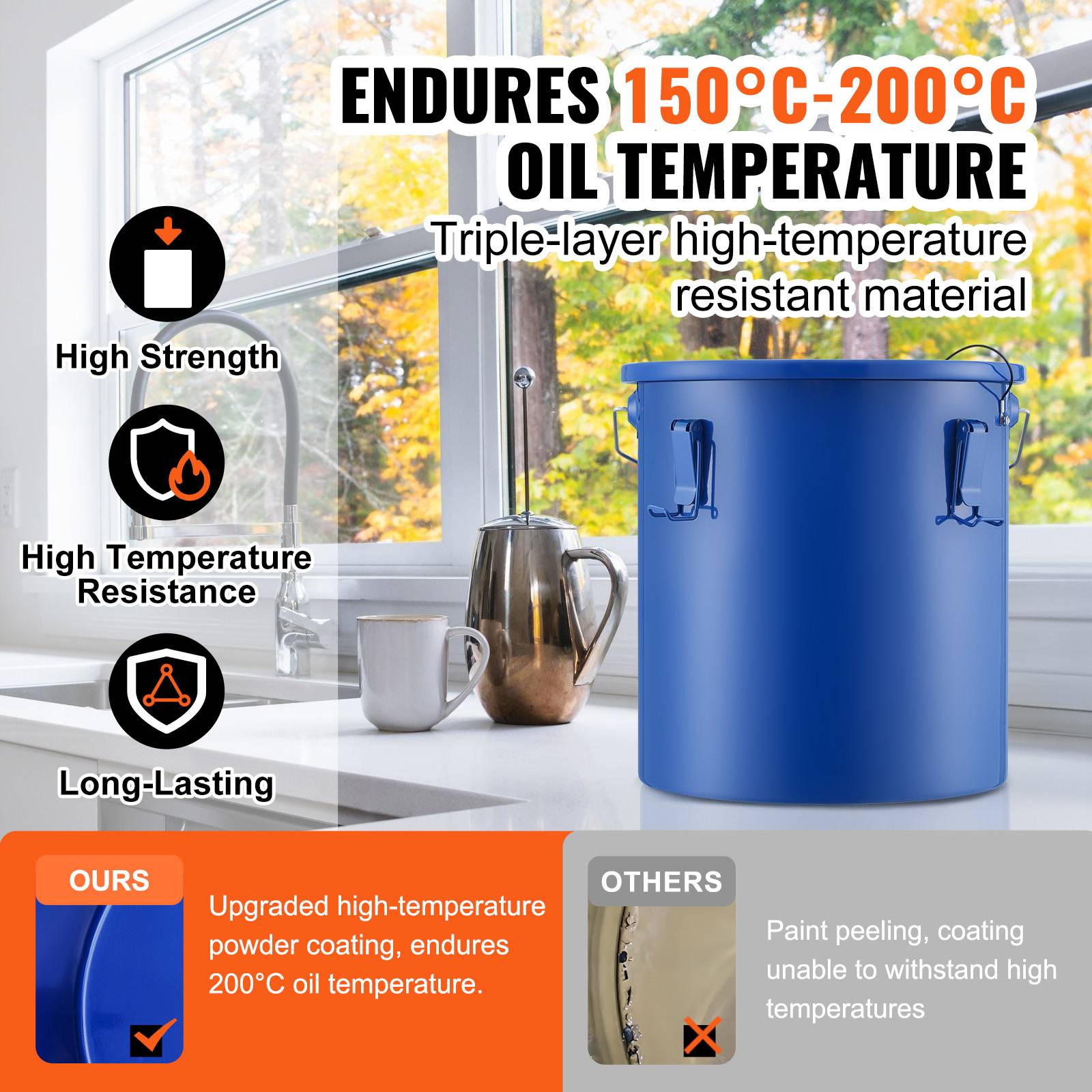 VEVOR Collecte huile graisse usagée 22,7 L, acier carbone, couvercle, filtre. Bleu. - Image 3