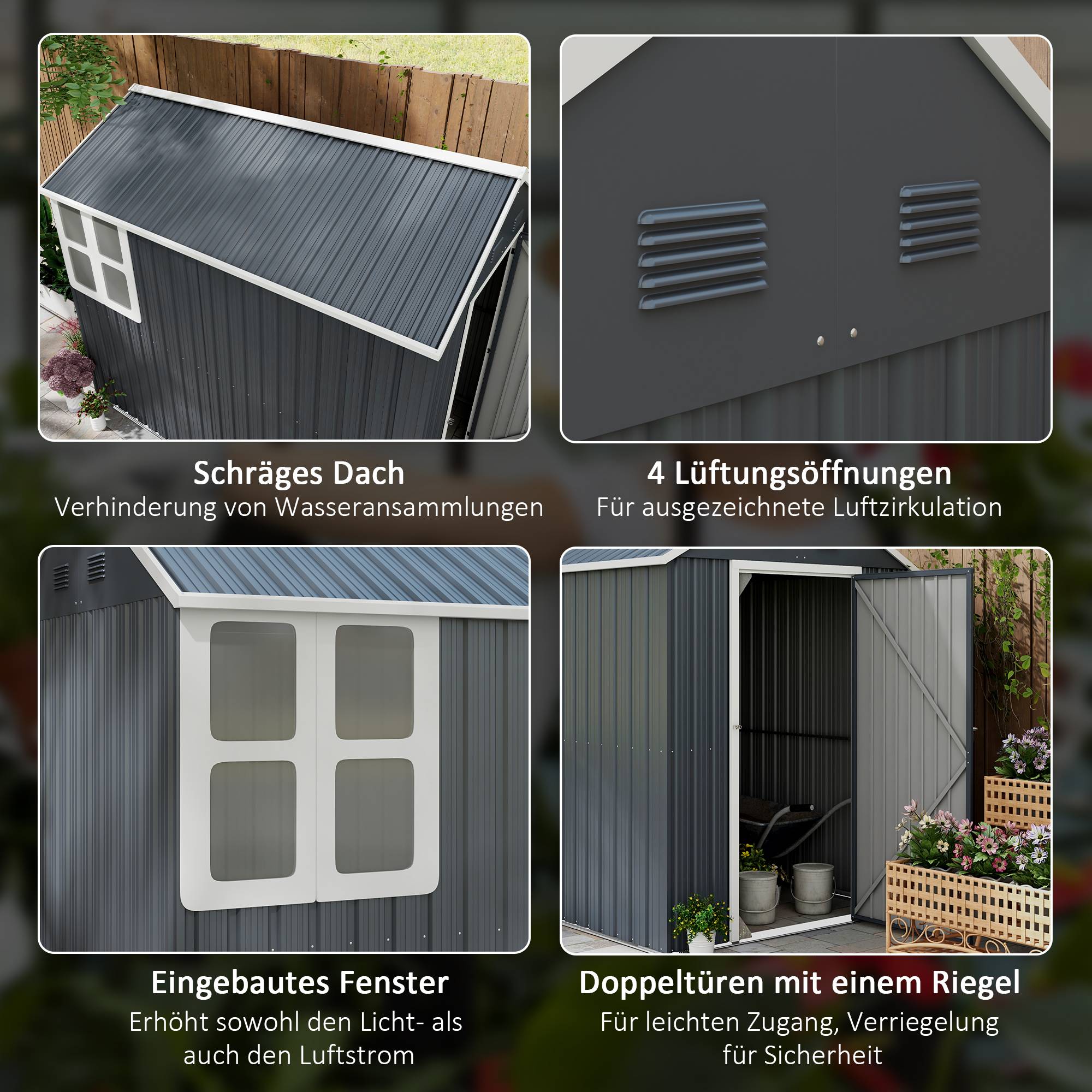Abri de jardin acier extérieur terrasse stockage avec fenêtre 4m2 gris foncé - ComfortXL Outdoor Living - Image 5