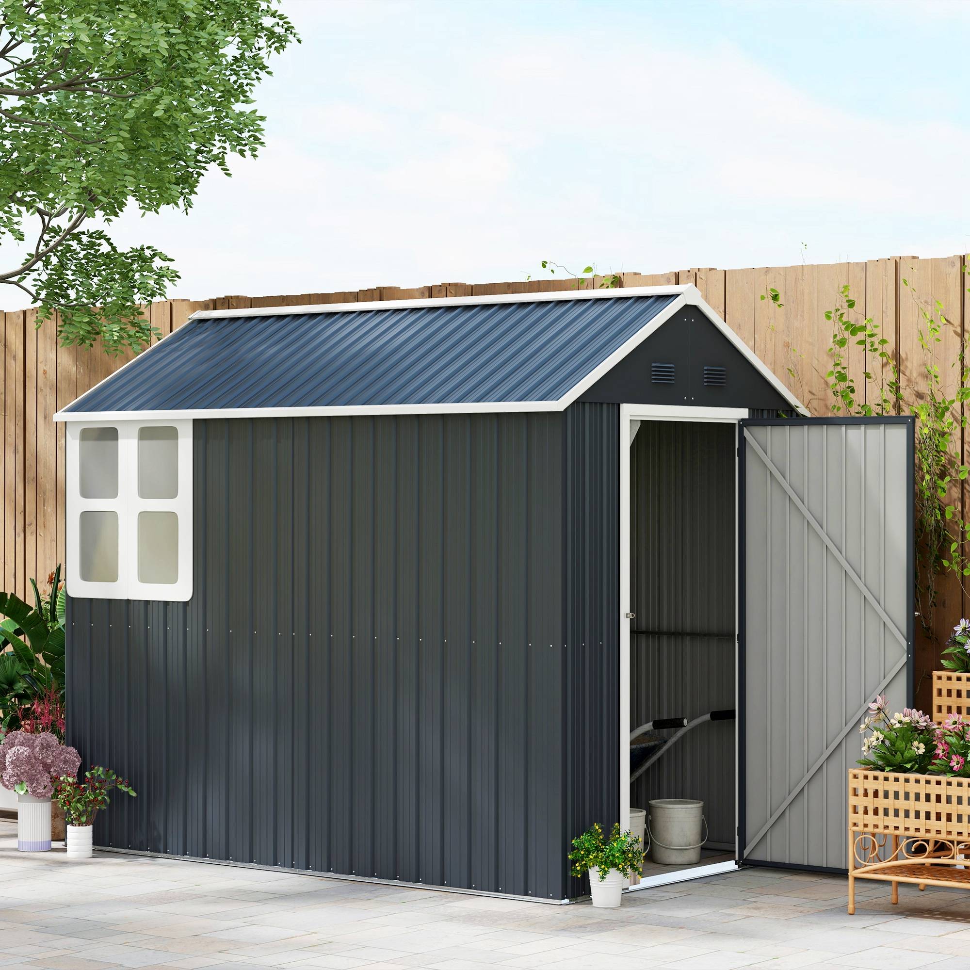 Abri de jardin acier extérieur terrasse stockage avec fenêtre 4m2 gris foncé - ComfortXL Outdoor Living - Image 1