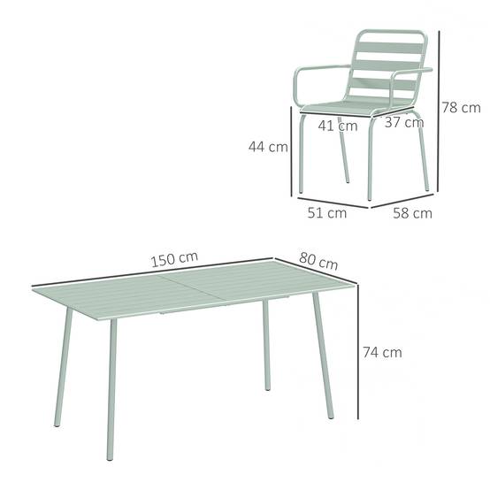 Outsunny - Ensemble salle à manger 7 pièces avec table et 6 chaises empilables en acier vert clair - Outsunny - Image 3
