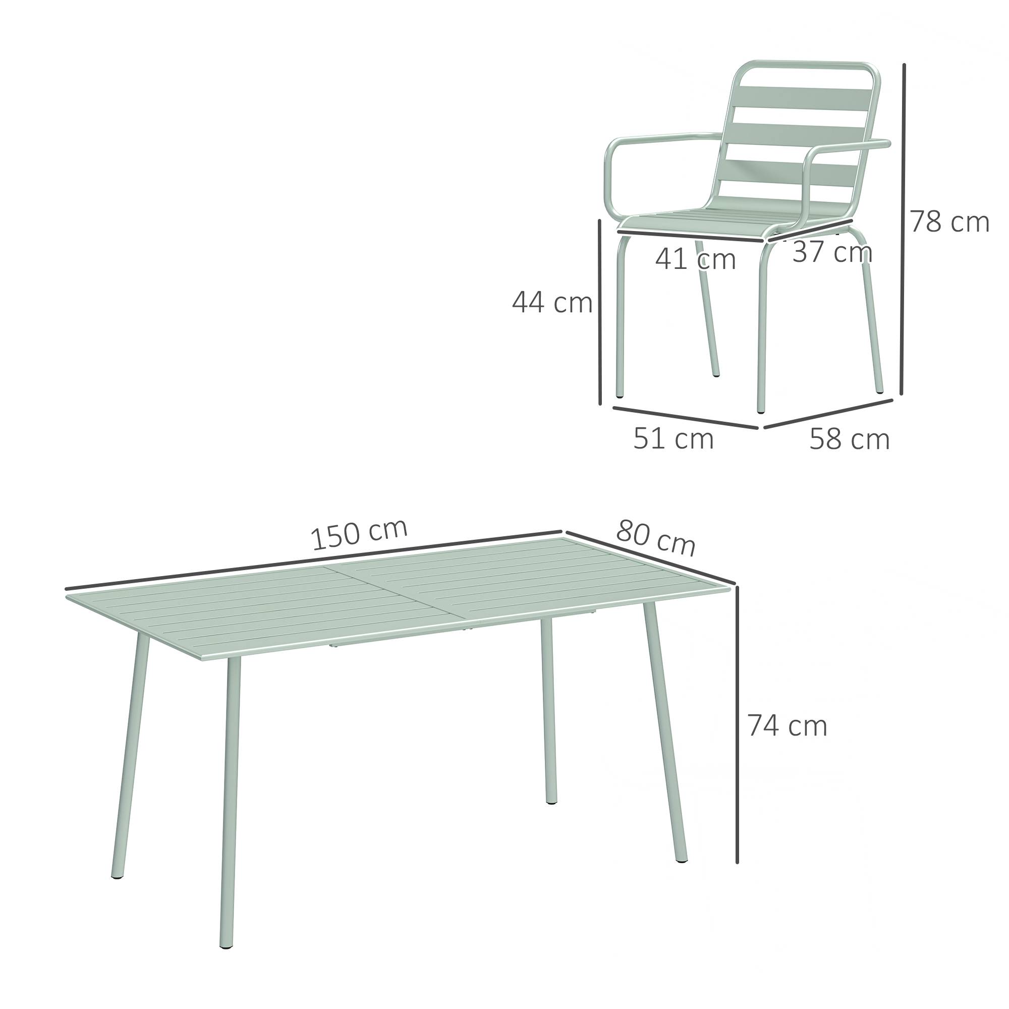 Outsunny - Ensemble salle à manger 7 pièces avec table et 6 chaises empilables en acier vert clair - Outsunny - Image 3