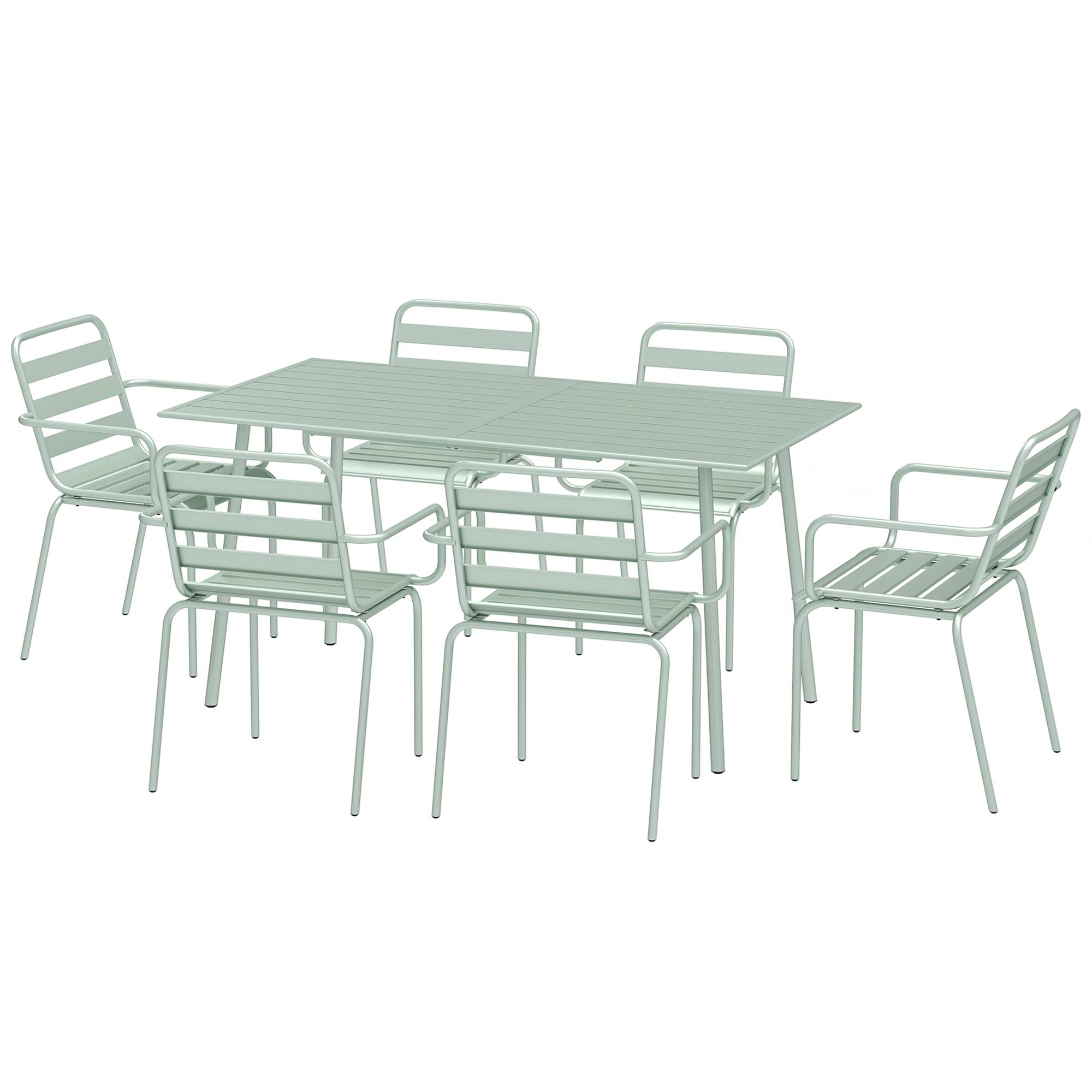 Outsunny - Ensemble salle à manger 7 pièces avec table et 6 chaises empilables en acier vert clair - Outsunny - Image 1