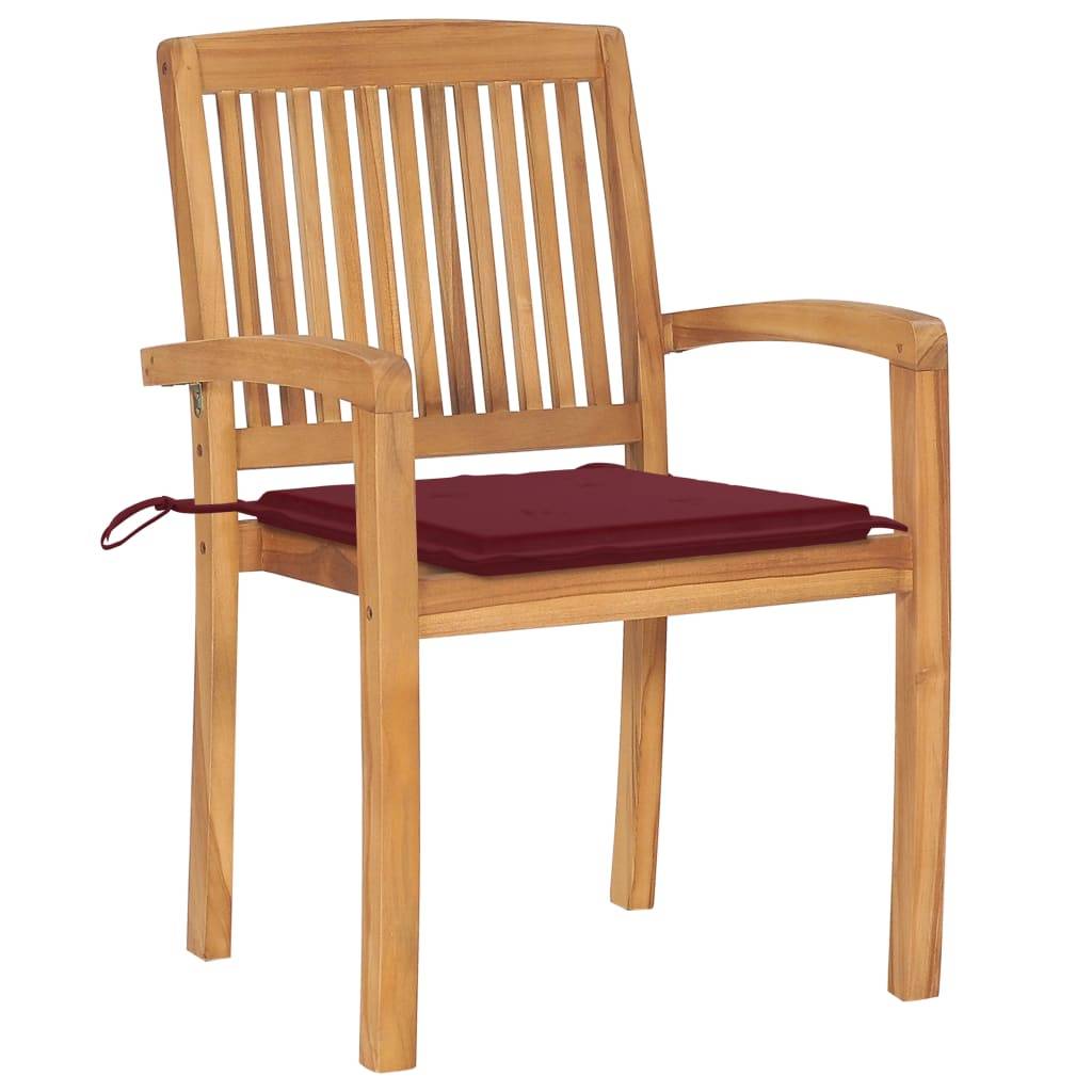PANGIVO - Chaises de jardin empilables teck solide rouge bordeaux 60 x 57.5 x 90 cm - PANGIVO - Image 3