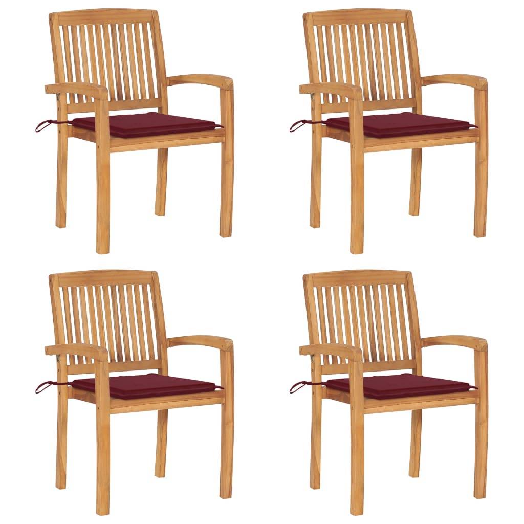 PANGIVO - Chaises de jardin empilables teck solide rouge bordeaux 60 x 57.5 x 90 cm - PANGIVO - Image 1