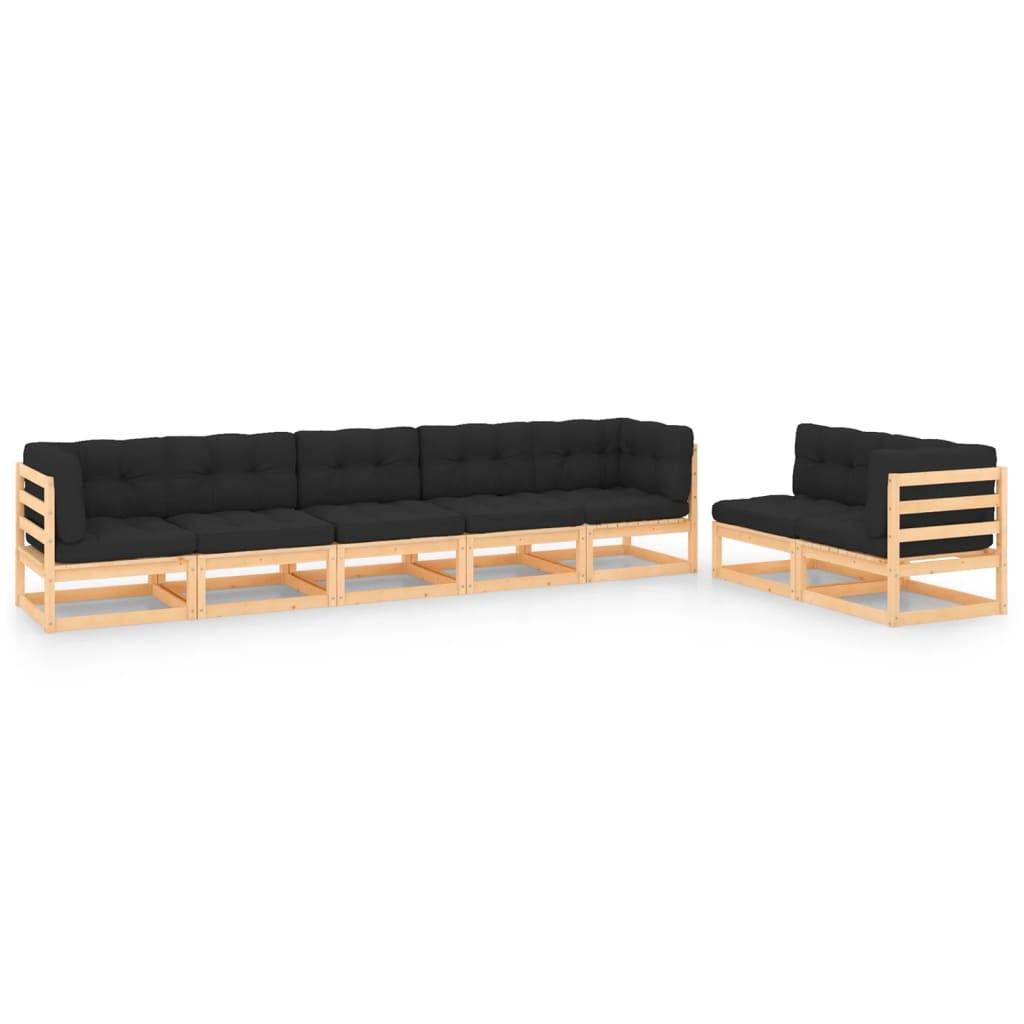 Helloshop26 - Salon de jardin meuble d'extérieur ensemble de mobilier 7 pièces avec coussins bois de pin massif - Image 1