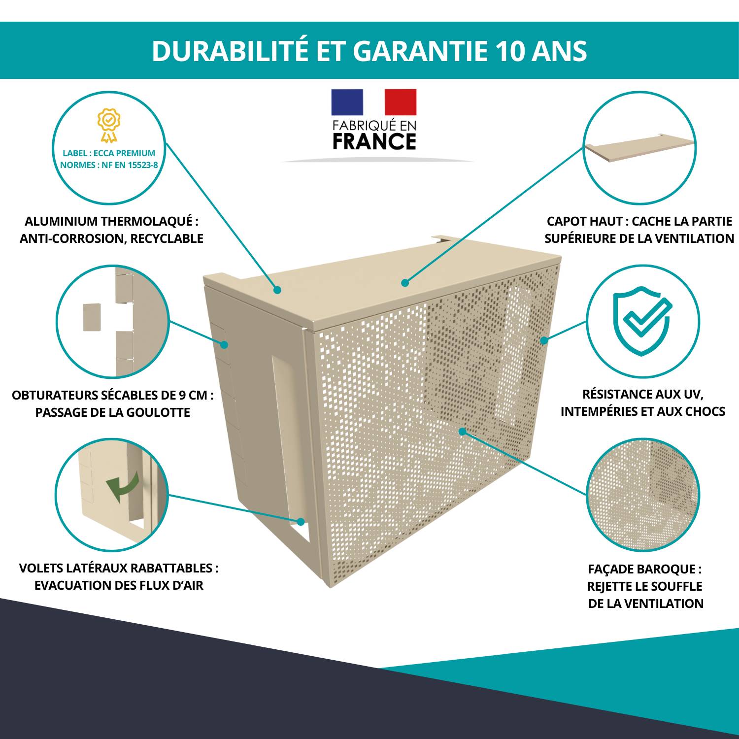 Cache climatiseur, ATOLE en aluminium thermolaqué - Taille 1 : H. 80 x L. 100 x P. 54 cm - Crème - Image 5