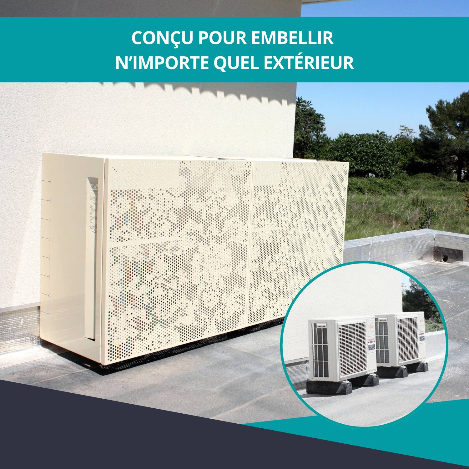Cache climatiseur, ATOLE en aluminium thermolaqué - Taille 1 : H. 80 x L. 100 x P. 54 cm - Crème - Image 4
