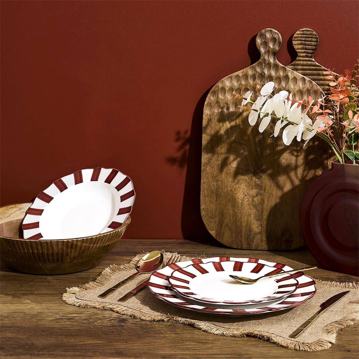 Cook Concept - Lot de 6 Assiettes à Dessert "Cleo" 19cm Bordeaux & Blanc - Image 5