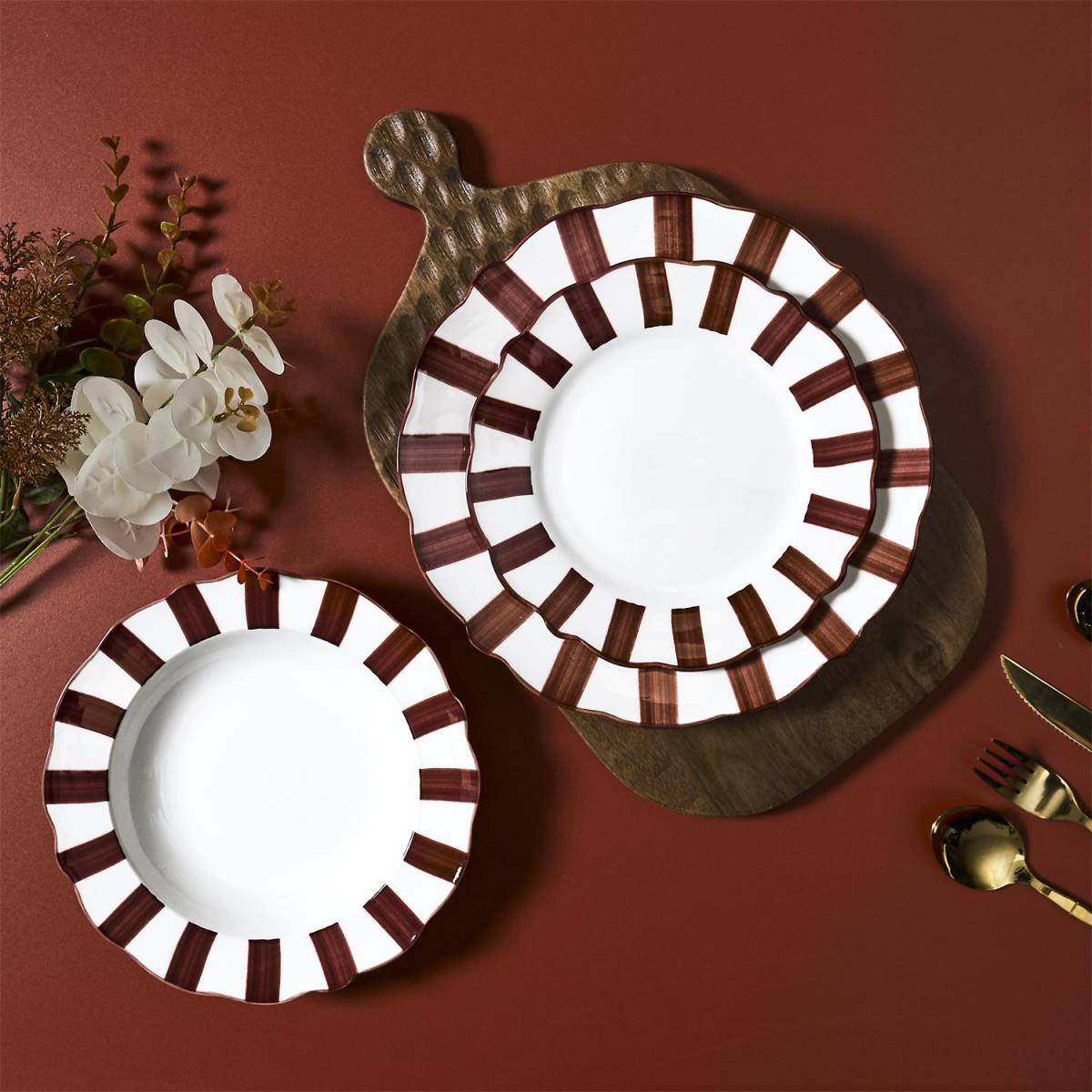 Cook Concept - Lot de 6 Assiettes à Dessert "Cleo" 19cm Bordeaux & Blanc - Image 4
